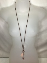 Key and Pink Feather Charm Necklace