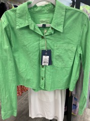 universal thread green button up crop top M
