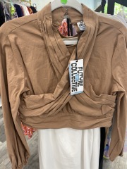 future collective tan ruffled crop top S