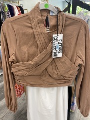 future collective tan ruffled crop top XS