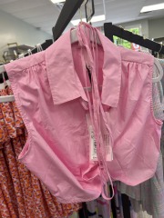 future collective pink button up crop top S