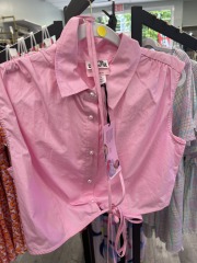 future collective pink button up crop top XL