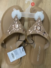 west loop tan bedazzled strap flats S(5\/6)