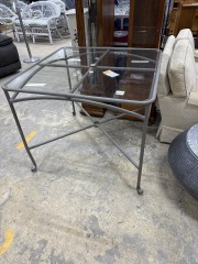 Tan Frame Outdoor Table\/Glass Top