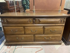 Traditional Vintage Wood Seven Drawer Long Dresser
