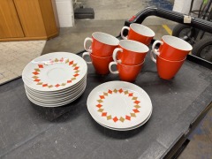 Vintage MCM Red Sango Japan Guinevere Cup and Saucer Set of 18