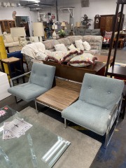 Chrome and Blue Split Loveseat