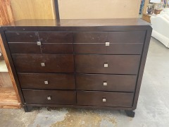Bevel Detail Wood Finish Eight Drawer Dresser