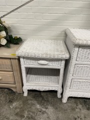 Vintage White Wicker Nightstand