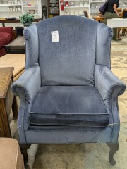 Blue Velour Wingback Arm Chair