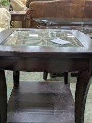 Wood End Table w\/glass insert
