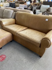 Tan Leather Love Seat w\/ ottoman