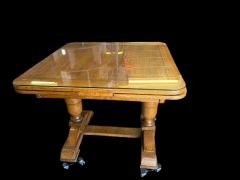 Antique Solid-Oak Drop-Leaf Table w\/ Glass Top (Expandable 36?\u201360?)