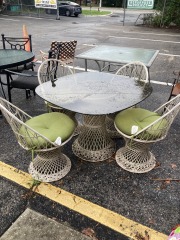 Russell Woodard Style Spun Fiberglass Patio Table & Four Chairs