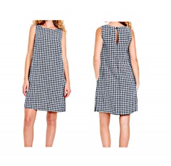 2169P5 | OLD NAVY Linen-Blend Mini Shift Dress | L | BLUE GINGHAM