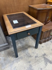 Green painted side table\/glass insert