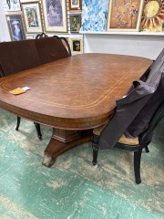 Burl Dining Rm Table w\/6 Chairs
