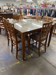 Contemporary Wood Hightop Dining Table & Six Chairs
