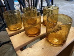 Thick Handblown Amber Bubble Glass Tumbler set of 5