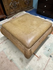 Woven Rattan Leather Ottoman