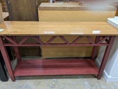 Red w\/ Oak top sofa table