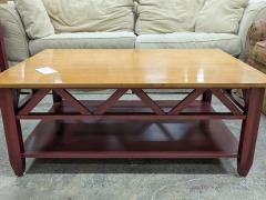 Ethan Allen Maple Top Red BaseCoffee Table