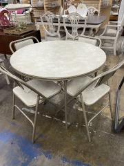 Vintage Metal and Plastic Table with Four Matching Folding Chair