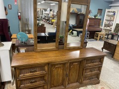 Vintage Bamboo Motif Long Dresser with Mirrors