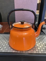 Vintage Polish Orange Enamelware Kettle