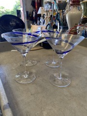 Pier 1 Blue Swirl Martini Glass Set of 4