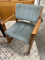 Vintage Wood Upholstered Rolling Armchair