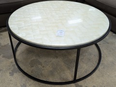 Round Coffee Table w\/ Mother of Pearl Top