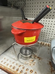 Vintage Red Ceramic Fondue Set