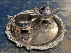 Vintage Sheridan Silver Plate Taunton Cream and Sugar Tray Set