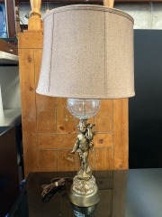 Vintage Brass Glass Cherub Lamp