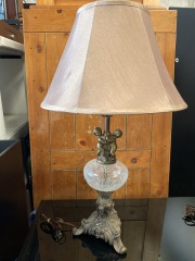 Vintage Brass Glass Double Cherub Lamp