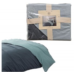 2223R3 | SOUTHERN LIVING Simplicity Duo Cotton & Linen Fringed Reversible Duvet Cover | KING | BLUE