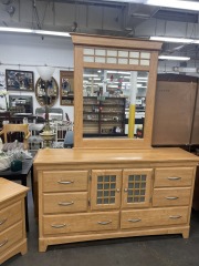 Blonde Mission Style Dresser & Mirror