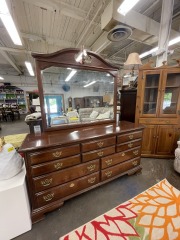 American Drew Wood Ten Drawer Dresser & Mirror