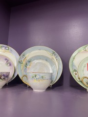 Antique MZ Altrohlau Czechoslovakia Lusterware Cup\/Saucer\/Plate Aqua Set