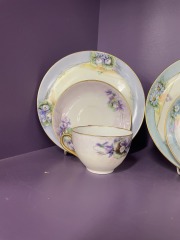 Antique MZ Altrohlau Czechoslovakia Lusterware Cup\/Saucer\/Plate Violet Set