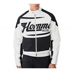 2239P6 | BOOHOOMAN Boxy Pu Contrast Boucle Panel Moto Jacket | M | BLACK\/WHITE