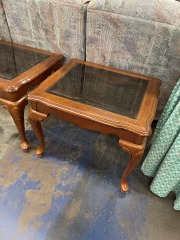 Wooden Fancy Legs Smoke Glass Top Side Table