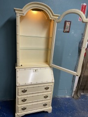 Vintage 1970's Bamboo Lit Display & Secretary Desk Cabinet