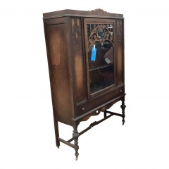 Antique Wooden China Cabinet on Casters