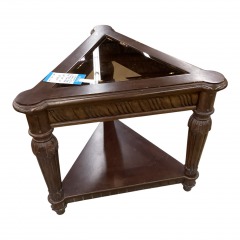 Cherry 2 Tier Triangle Side Table w\/Glass Top