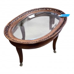 Dark Wood Oval Cocktail Table w\/ Glass Top and Clawfoot
