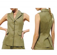 2244P6 | REFORMATION Billie Linen Vest | L(10) | OLIVE OIL