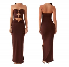 2246P6 | PEPPERMAYO Natasha Strapless Maxi Dress | SIZE 2 | CHOCOLATE