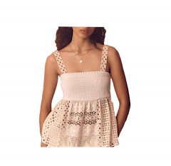 2272P6 | ANTHROPOLOGIE Cream Eyelet Sleeveless Top | XS | CREAM